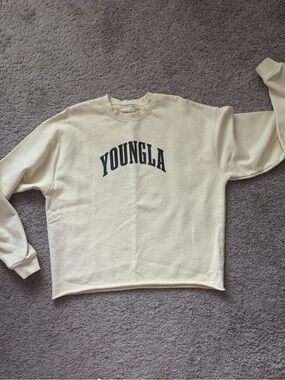 YoungLA Cream Pullover Sweatshirt with Black Logo